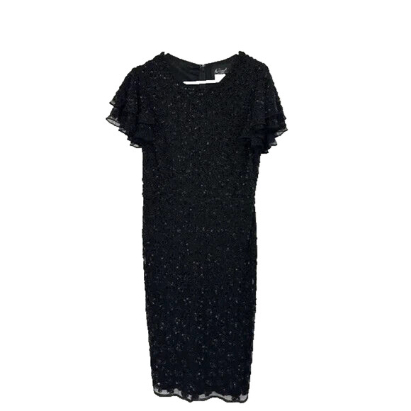 NWT Mac‎ Duggal 10771 Hand Beaded Flounce Sleeve Midi Dress Black - Picture 7 of 9